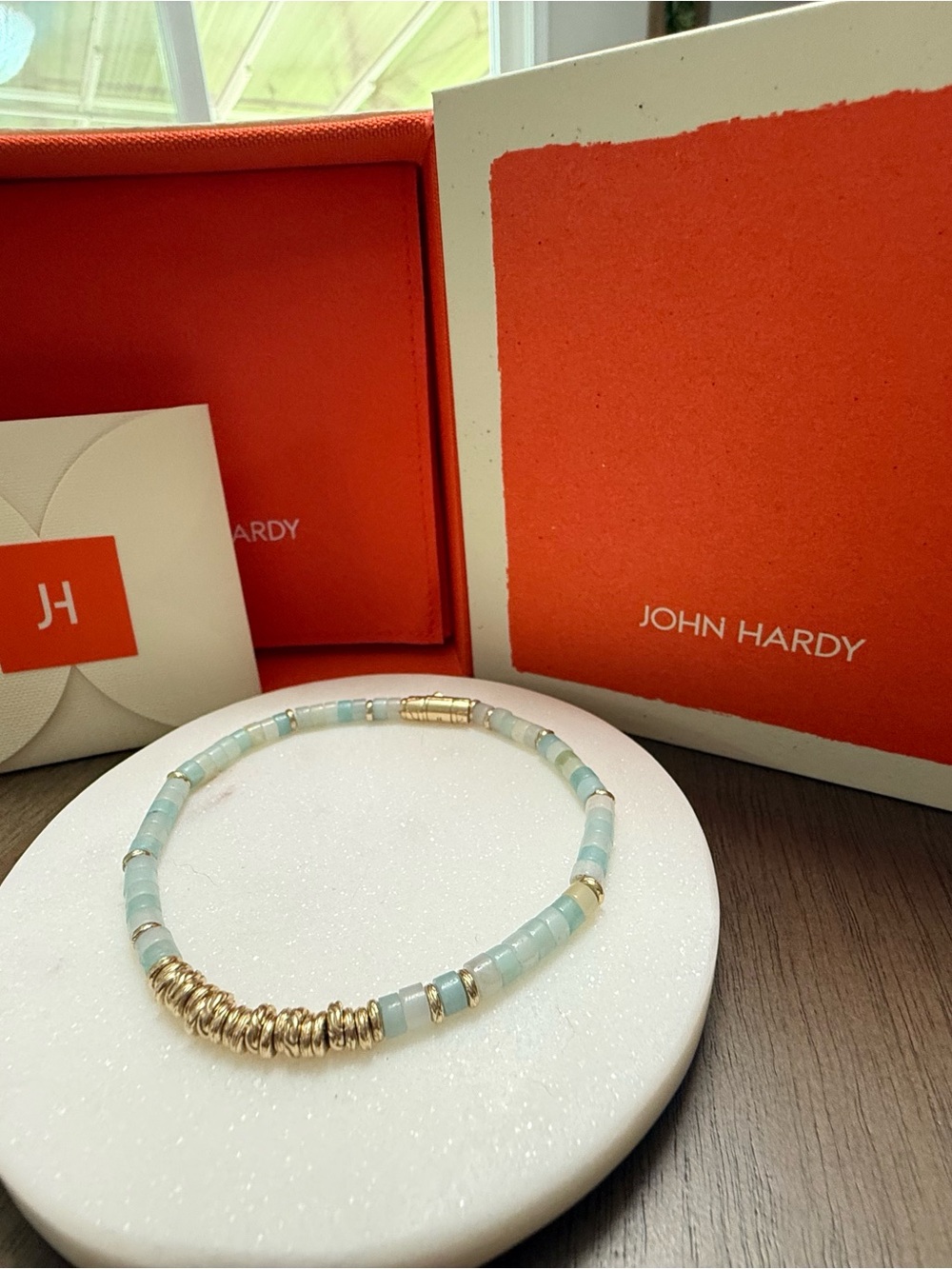 John Hardy 14k Gold Ocean Heishi Bracelet Quartzite 4mm XL